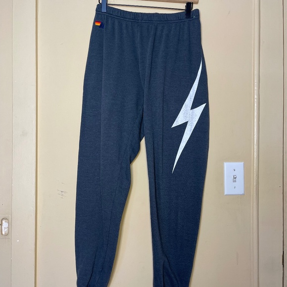 Aviator Nation Gray Pants with White Lightning Bolt - Picture 1 of 5